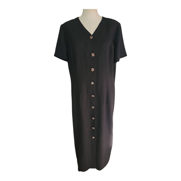 Worthington Black Button Front Midi Dress | Size 18 | Short Sleeve Career - Picture 1 of 5